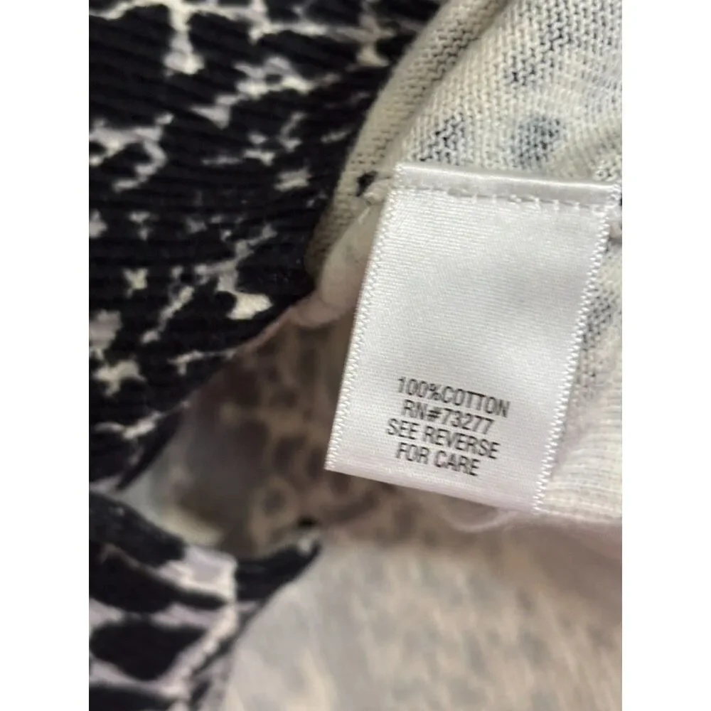 Croft&Barrow 1X Animal Print Cardigan Black White Button Front Whimsigoth Grunge